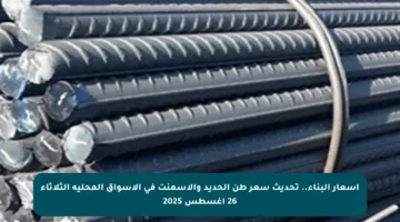 أسعار البناء.. تحديث سعر طن الحديد والأسمنت في الأسواق المحلية الثلاثاء 26 أغسطس 2025